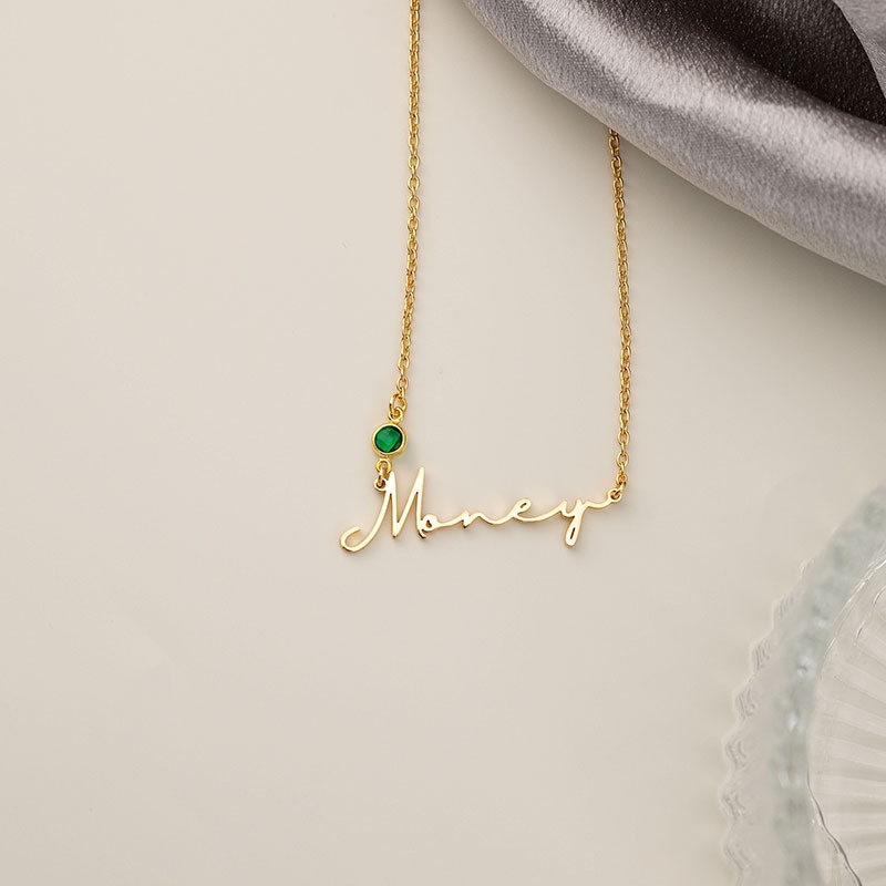 Custom Birthstone Name Necklace, 18K Gold Plated